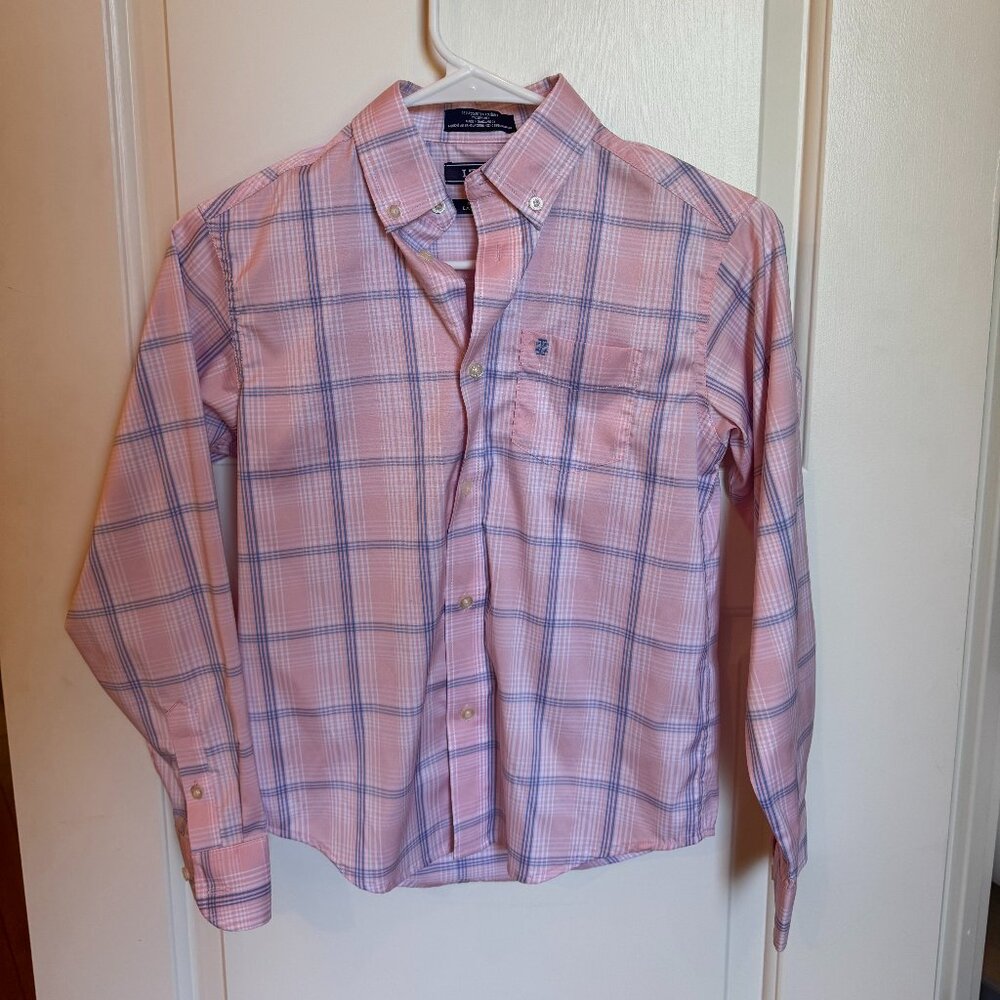 Izod Boys’ Stretch Plaid Shirt - Size M (10-12)